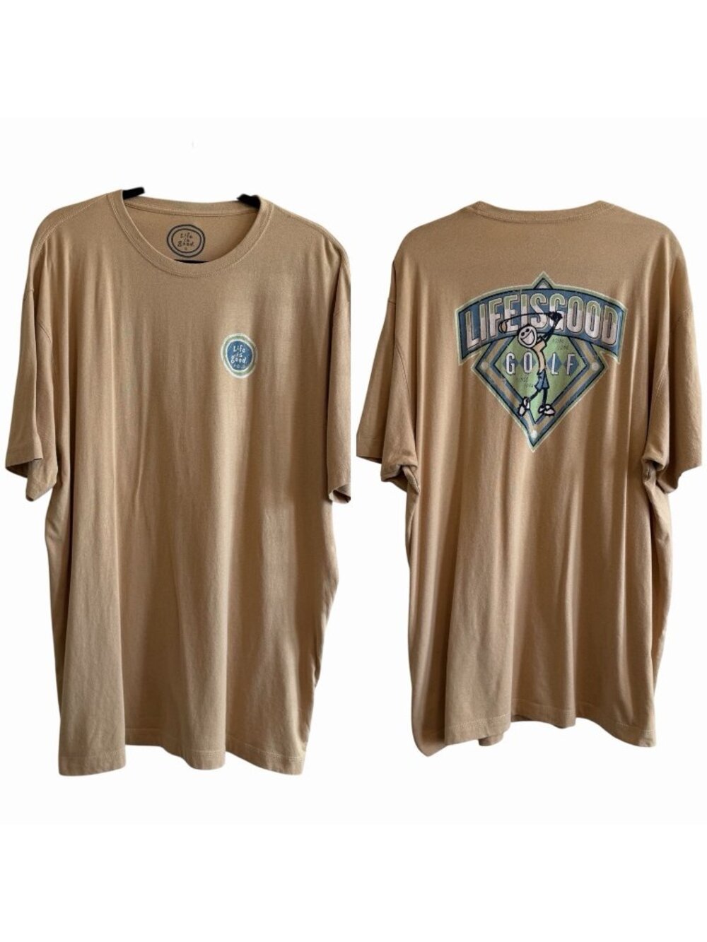 Life Is Good Golf Graphic Tee Tan 100% Cotton Short Sleeve Mens T Shirt XL